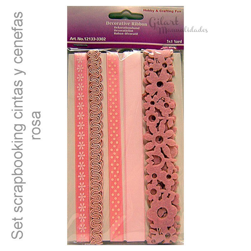 Cintas y cenefas decorativas rosadas para scrapbooking - set de 5