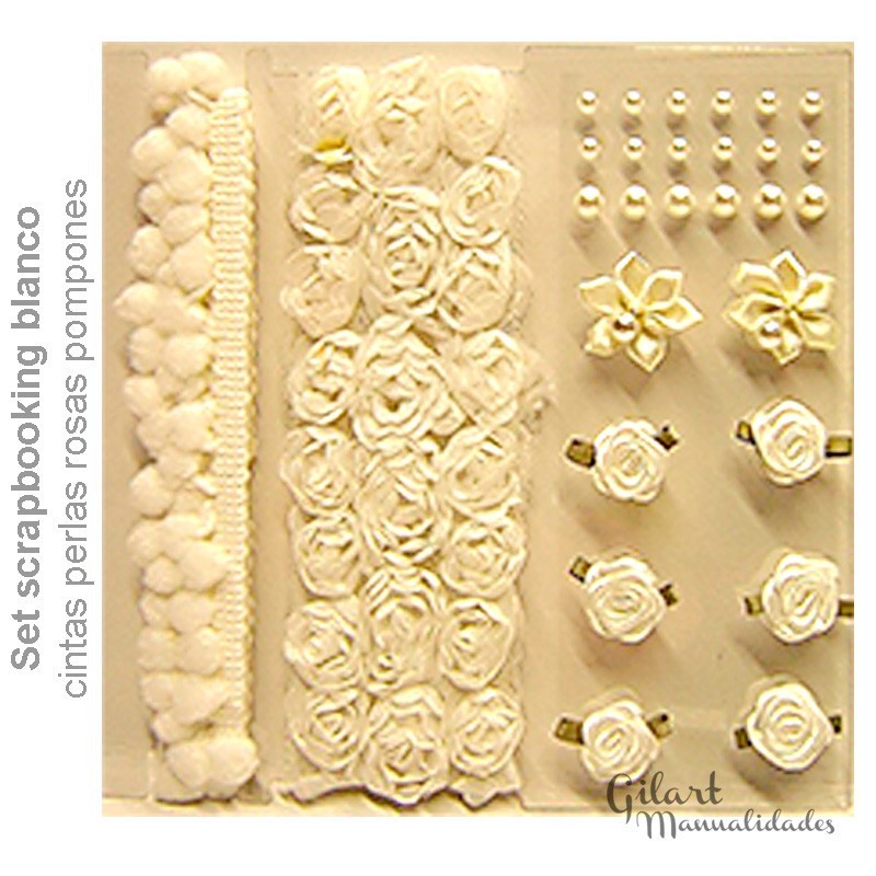 Set-scrapbooking-pompones-cintas-perlas-rosas-tonos-blancos