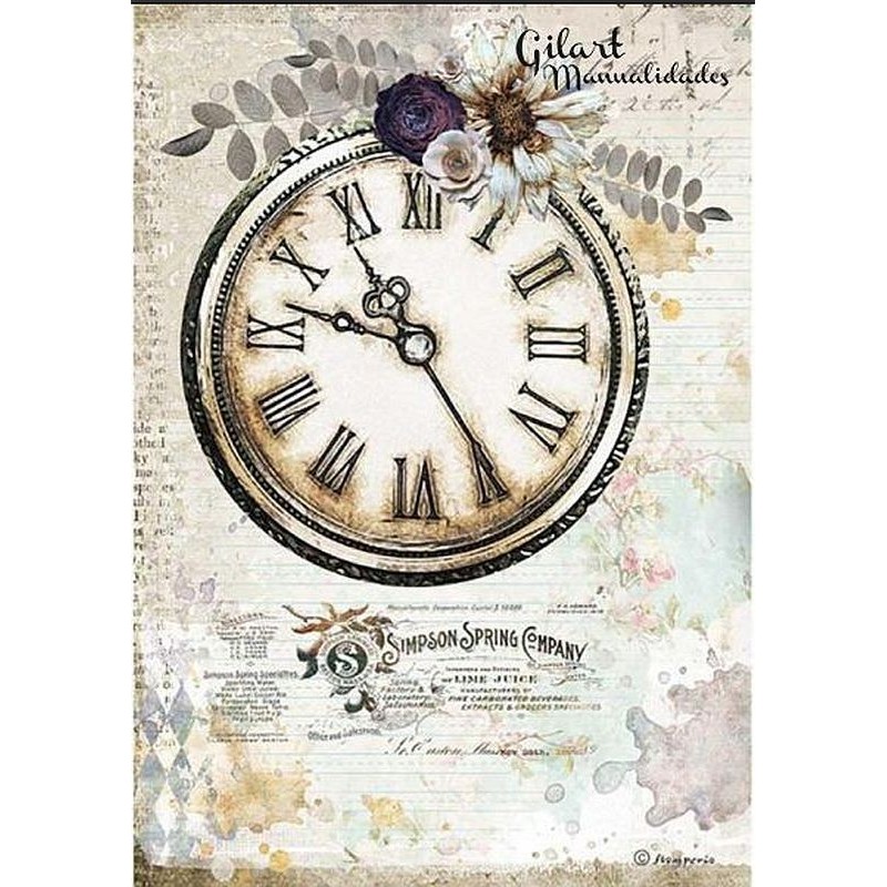 Papel de arroz Stamperia A4 - Romantic Journal Reloj DFSA4555