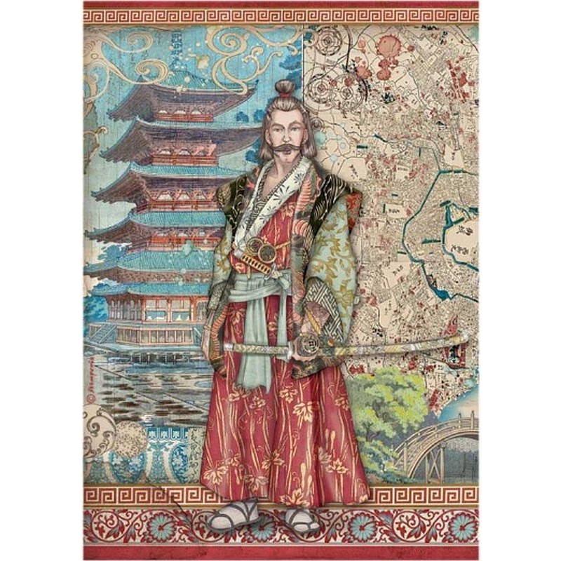 Papel de arroz Stamperia A4 - Sir Vagabond in Japan Samurai DFSA4613