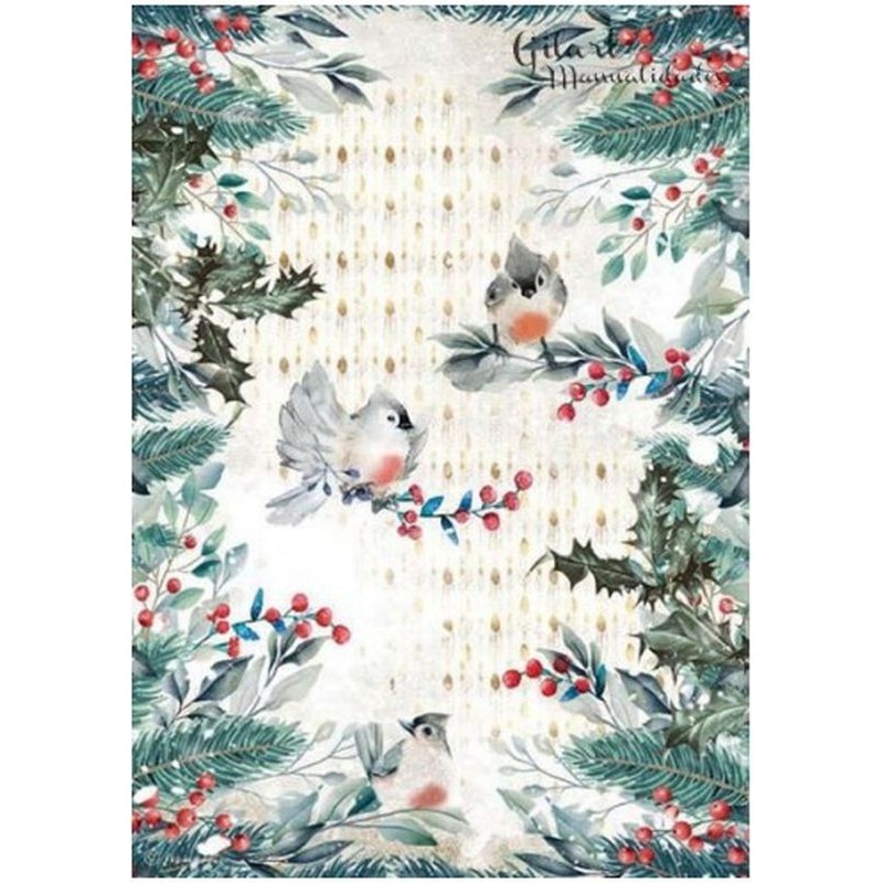 Papel arroz Stamperia A4 Romantic christmas pájaros DFSA4634