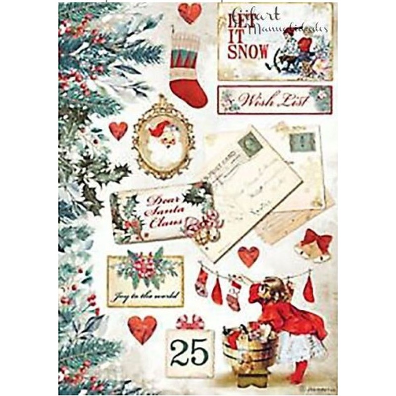 Papel arroz A4 Stamperia Romantic christmas let it snow tarjetas DFSA4614