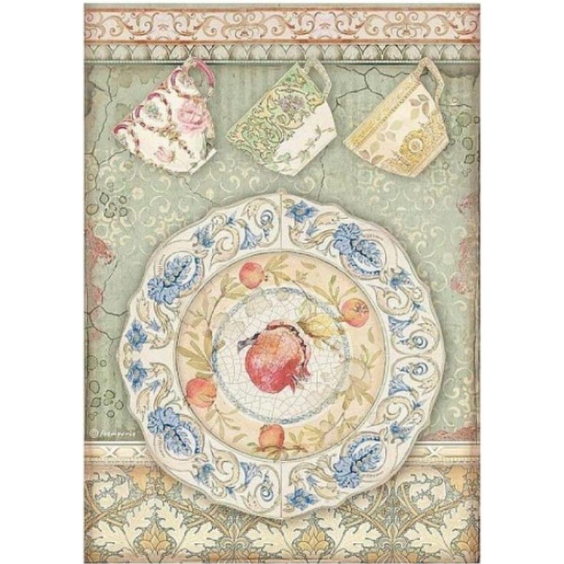 Papel de arroz Stamperia A4 - Casa Granada Plato y Taza DFSA4657