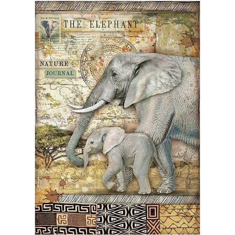 Papel de arroz Stamperia A4 - Savana El Elefante DFSA4684