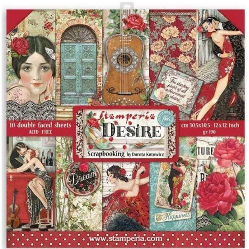 Stamperia bloc scrapbooking 10 hojas 30.5x30.5 Desire SBBL117