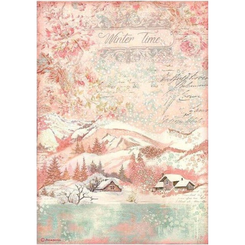 Papel arroz Stamperia A4 Sweet winter tiempo DFSA4726