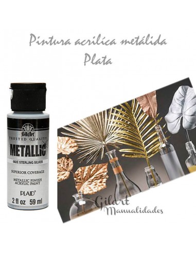 Pintura acrílica metálica FolkArt 59 ml: brillo excepcional y versatilidad para tus proyectos. Color plata