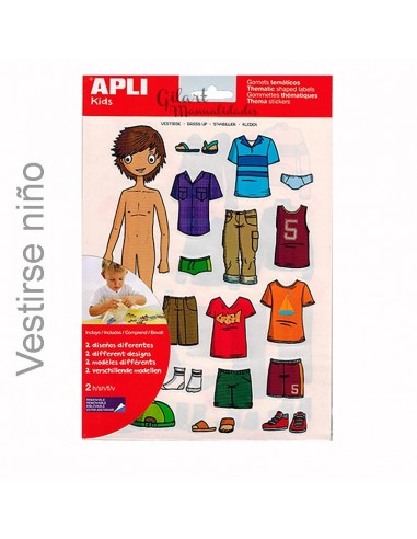 Moda y diversión con Gomets Apli para niño, Set 2 hojas vestirse niño.