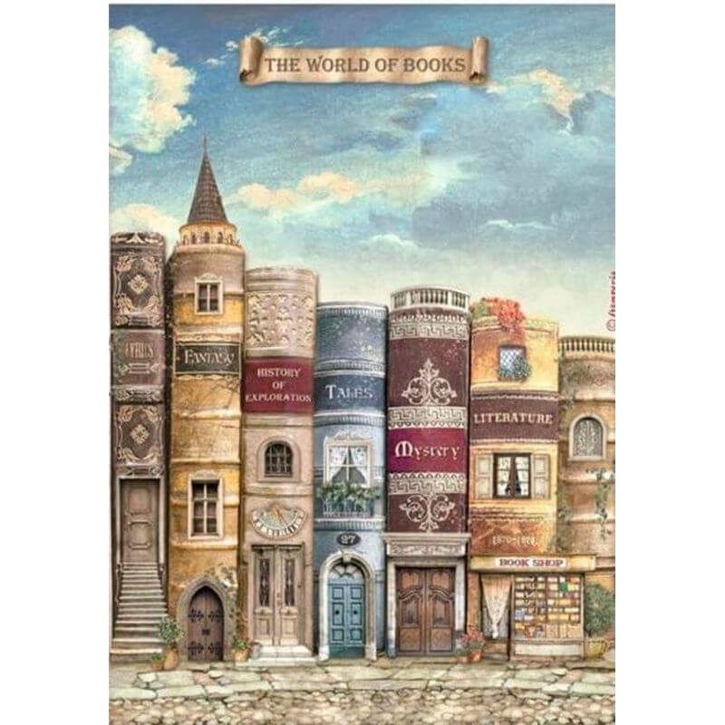 Papel de arroz Stamperia A4 - Vintage Library The World of Books DFSA4752