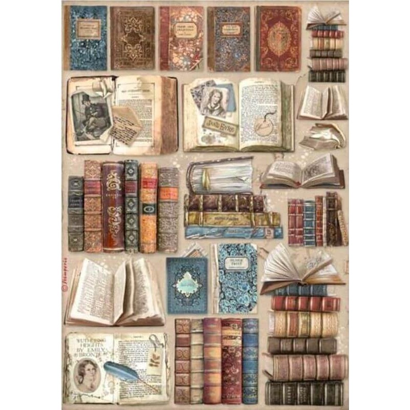 Papel de arroz Stamperia A4 - Vintage Library Libros DFSA4755