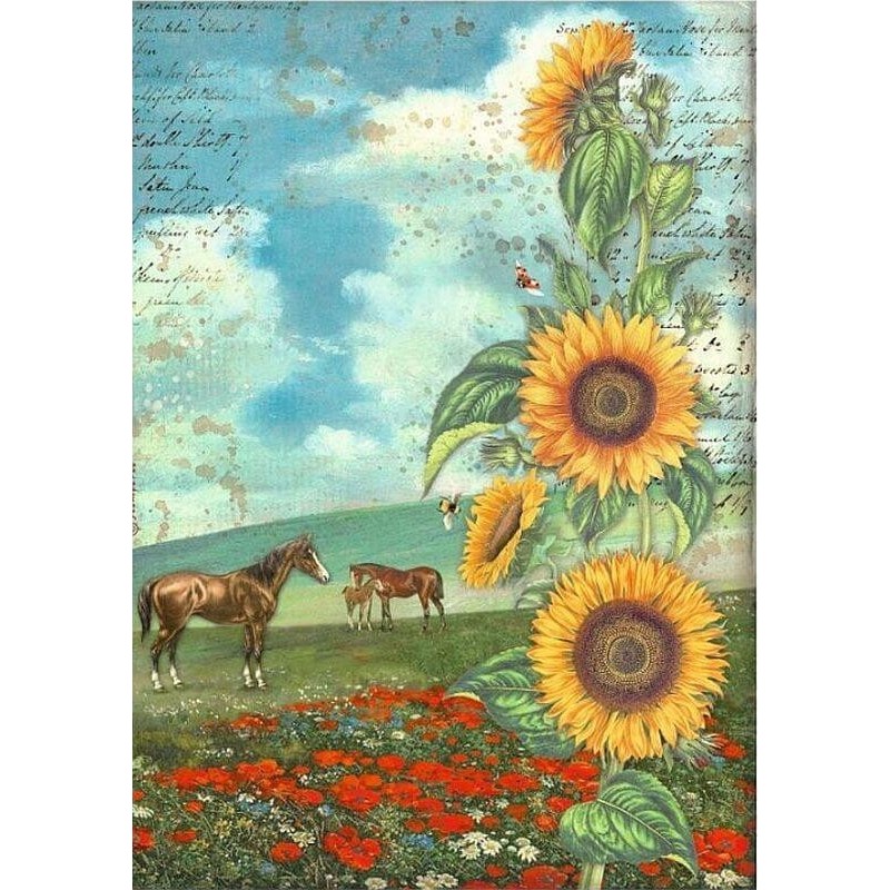 Papel de arroz Stamperia A4 - Sunflower Art Caballos DFSA4767