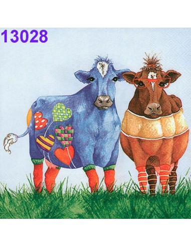 Servilletas Ambiente 33x33 cm con divertidos diseños de vacas, perfectas para decoupage y celebraciones.