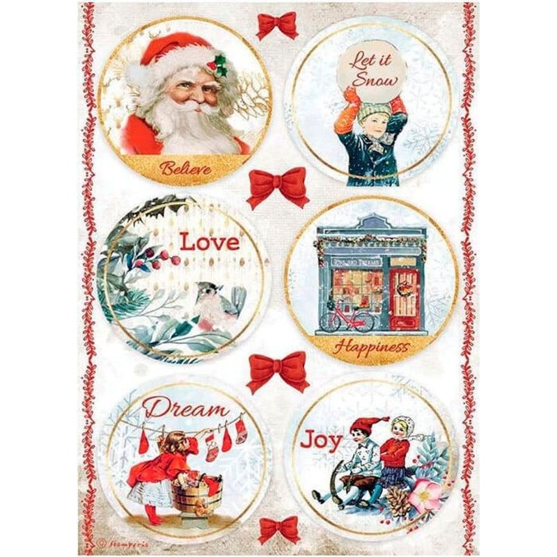 Papel arroz A4 Stamperia Christmas rounds DFSA4635