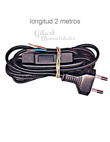 Cable de alimentación negro con clavija e interruptor de 2 metros para tus dispositivos.