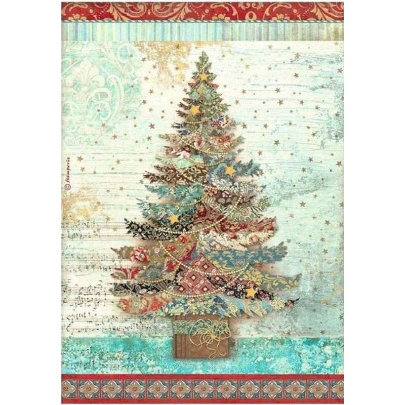 Papel arroz A4 Stamperia Christmas Greetings árbol DFSA4792