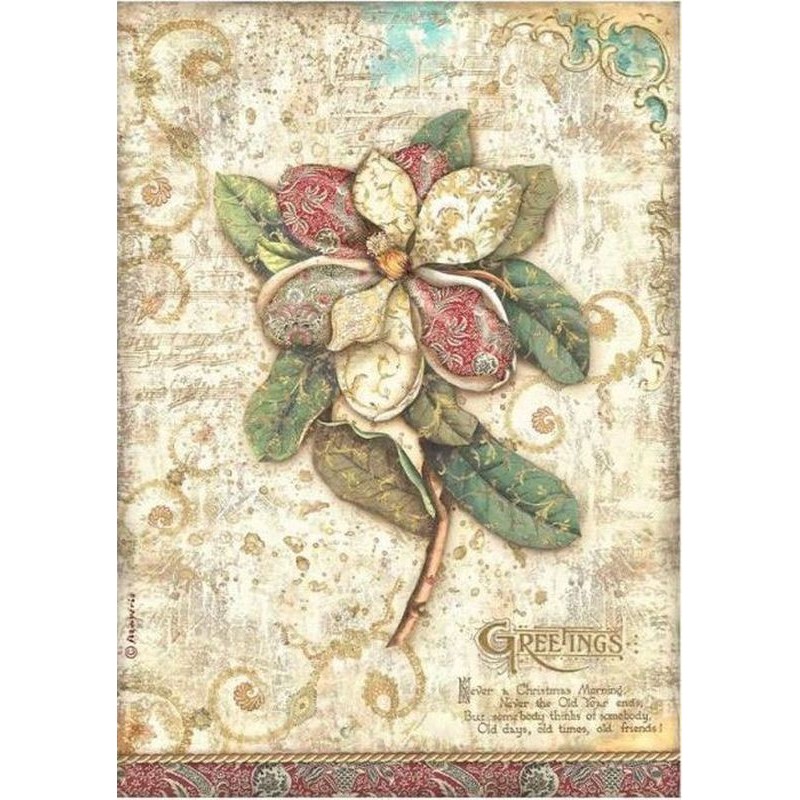 Papel arroz A4 Stamperia Christmas Greetings flor DFSA4794