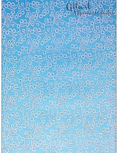 Papel azul para scrapbooking y forrar, flores blancas, 50x70 cm