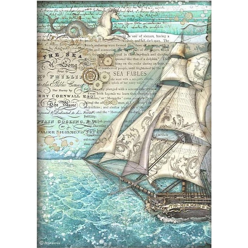 Papel de arroz Stamperia A4 - Songs of the Sea (Barco de vela) DFSA4811