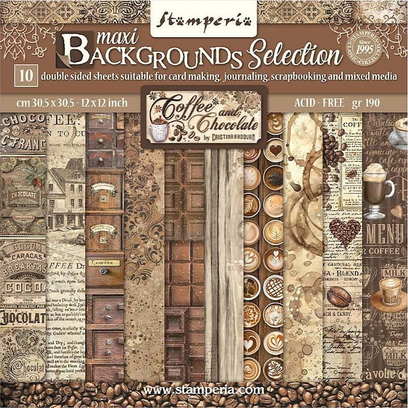 Stamperia bloc scrapbooking 10 hojas 30.5x30.5 Cofe and chocolate SBBL145