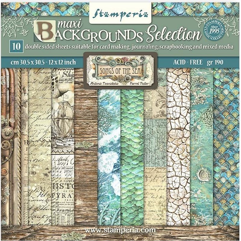 Stamperia bloc scrapbooking 10 hojas 30.5x30.5 Songs of the Sea SBBL142