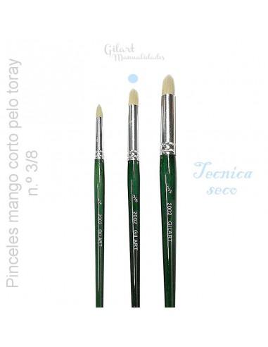 Pincel Gilart seco N.º 1/2, pelo Toray blanco, mango corto para técnicas dry-brush.