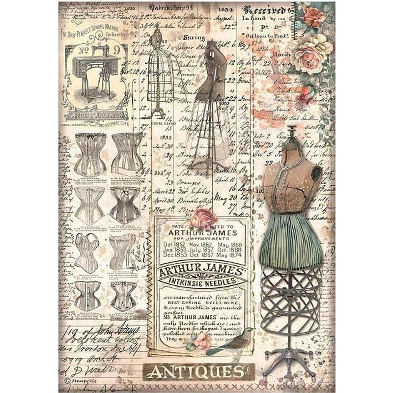 Papel de arroz Stamperia A4 - Brocante Antiques DFSA4851