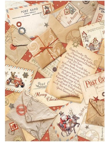 Papel de arroz Stamperia Gear up for Christmas, ideal para decoupage y arte navideño.