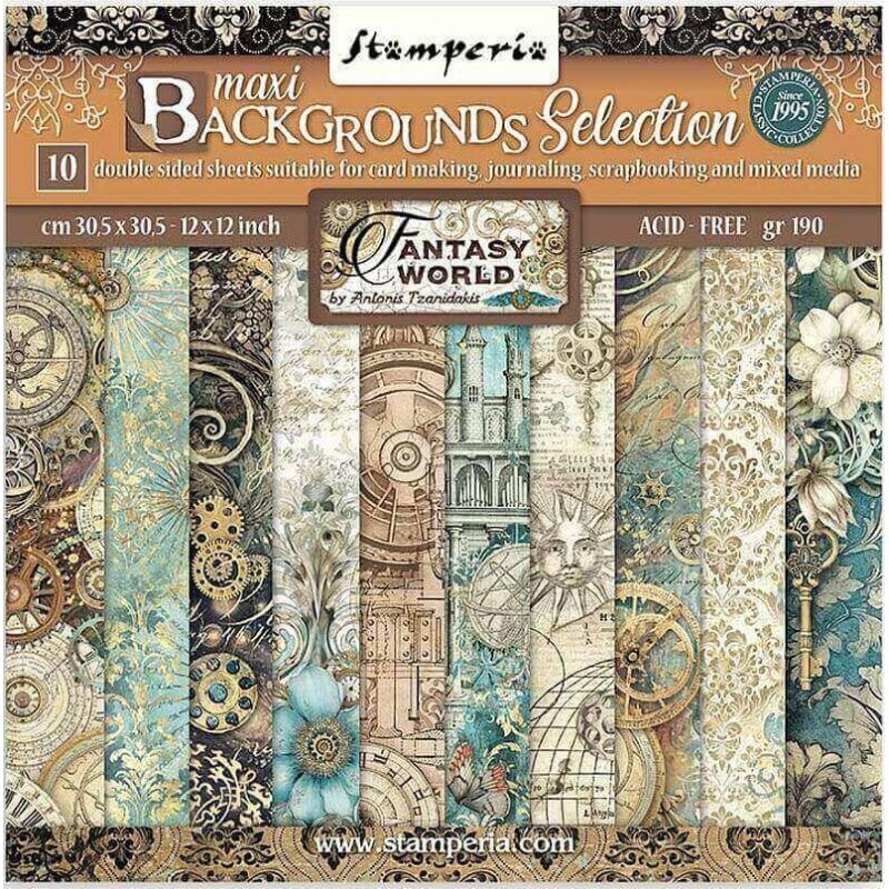 Stamperia bloc scrap 10 hojas 30.5x30.5 Backgrounds Fantasy World SBBL149