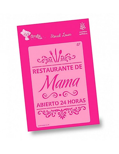 Stencil Amelie diseño Restaurante de mamá 20x30 cm para manualidades creativas.