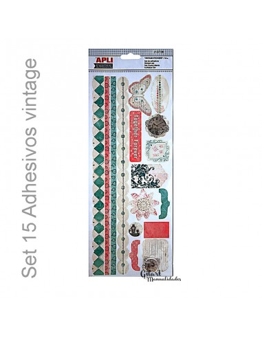 Pegatinas vintage set 15 u Apli 13726, ideales para scrapbooking.