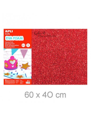 Goma Eva purpurina Apli 60x40 cm para decoración y manualidades. Color rojo