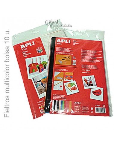 Fieltro colores APLI A4 set 10 hojas, ideal para manualidades creativas.