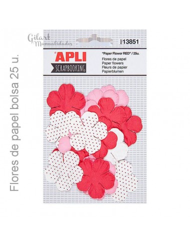 Flores de papel tonos rojos set 25 u Apli 13851