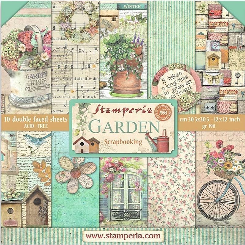 Stamperia bloc scrapbooking 10 hojas 30.5x30.5 Garden SBBL43