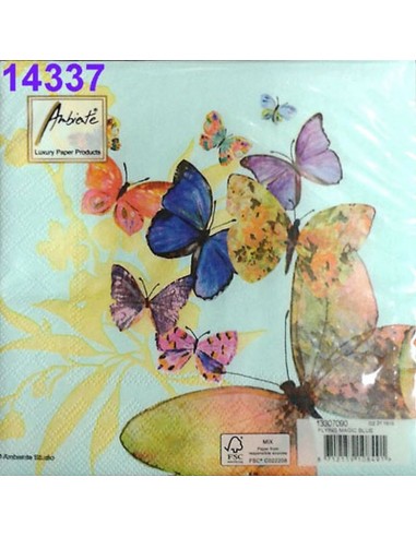 Servilletas decoupage estampadas mariposas, 33x33 cm, pack de 20 unidades, 3 capas.