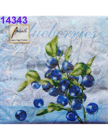 Servilletas decoupage modelo blueberries 33x33 cm, ideales para manualidades y decoración.