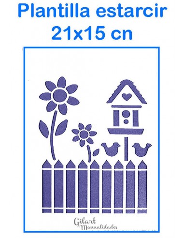 Stencil plantilla valla casita flores 21x15 cm para diseños creativos y precisos.