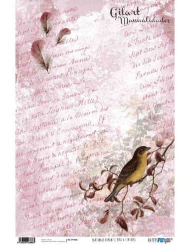 Papel cartonaje 32x48,3 cm PFY-886 Romantic bird & feathers, ideal para manualidades creativas.