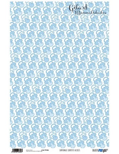 Papel cartonaje 32 x 48,3 cm PFY-606 Chupetes azules, ideal para manualidades.