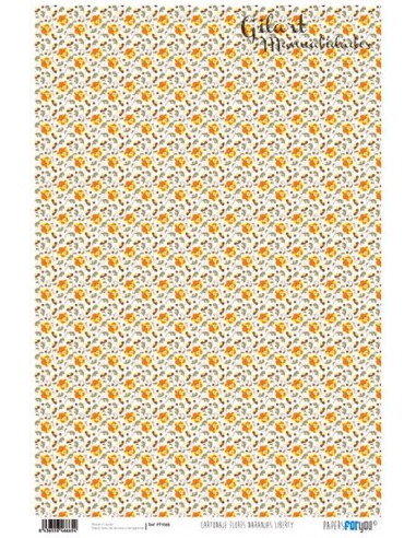 Papel cartonaje 32 x 48,3 cm PFY-665 Flores naranja liberty, ideal para manualidades.