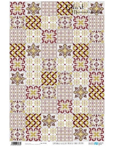 Papel cartonaje PFY-933 32x48,3 cm, diseño azulejos, tonos cálidos para manualidades.