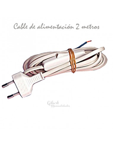 Cable alimentación blanco con clavija e interruptor de 2 metros, ideal para tus proyectos.