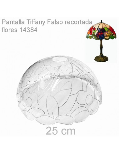 Pantalla metacrilato para lámparas Tiffany de 25 cm con diseño de flores.