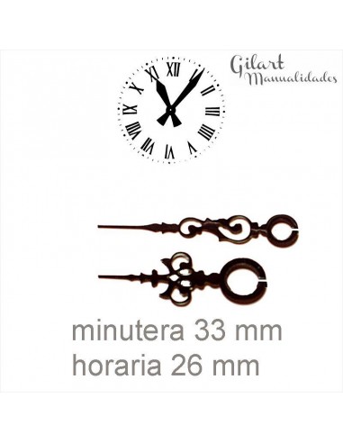 Agujas reloj negras de aluminio 33 y 26 mm, troqueladas y disponibles en varias medidas.