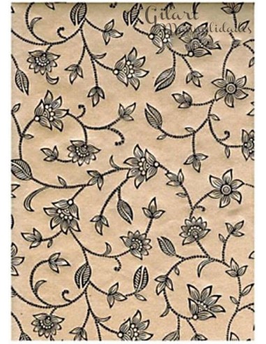 Papel para forrar y scrapbooking crema flores negras 50x70 cm, ideal para manualidades.