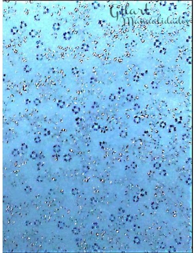 Papel especial fibra azul flores plata 50x70 cm, ideal para proyectos creativos.