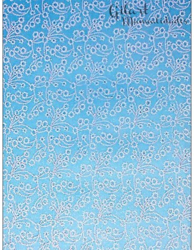 Papel especial fibra azul flores blancas 50x70, ideal para tus proyectos creativos.