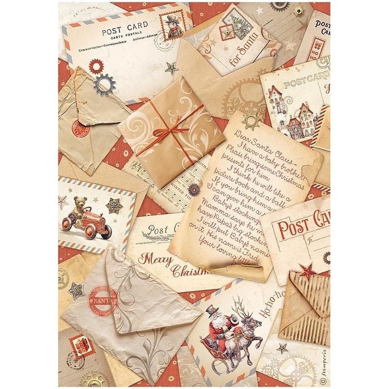 Papel de Arroz Stamperia Gear up for Christmas postales 21x30cm