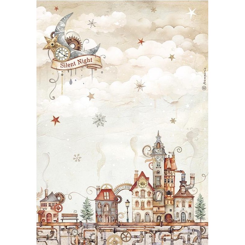 Papel de Arroz Stamperia Gear up for Christmas casas acogedoras 21x30cm