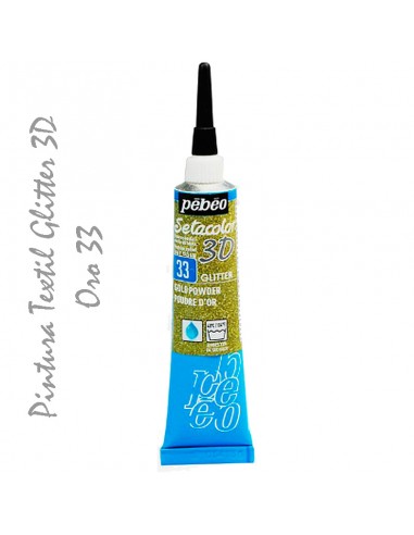 Setacolor Pebeo 3D Glitter Iridiscente 20 ml, añade brillo a tus telas, fácil de aplicar.